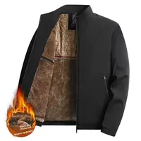 Men's Casual Fleece Lined Stand Collar Jacket Administrative Style Spring Autumn Large Size Business Outerwear Dad Clothes