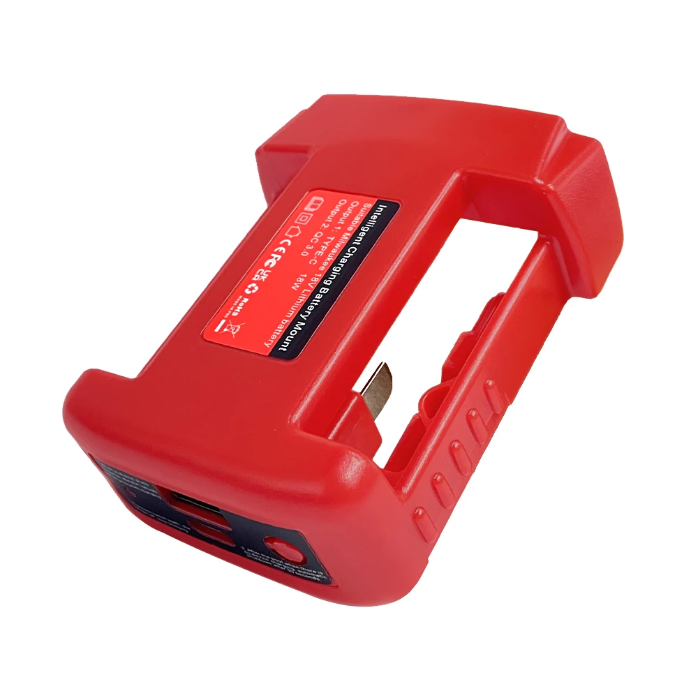 USB-Ladegerät-Adapter für Milwaukee 18 V Lithitum-Akku, tragbarer Typ-C-Anschluss, Schnelllade-Akku, Aufbewahrungsregal, Halterung – Detail 1