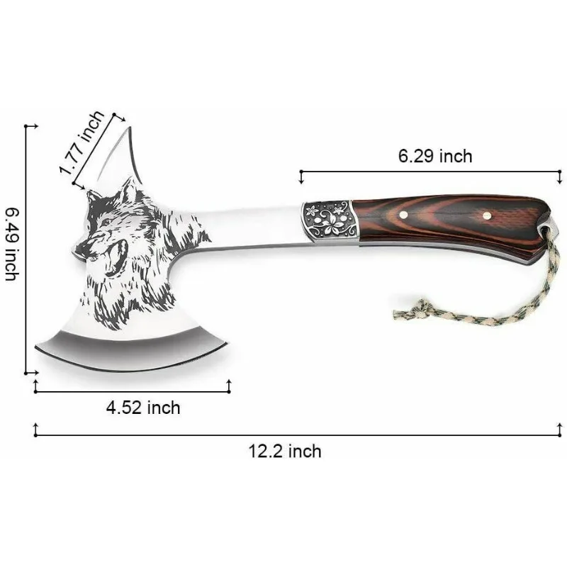 High Hardness Stainless Steel Survival Axe Multi-function Outdoor Camping Tactical Wolf-head Axe Hunting Tools Portable Tomahawk 6