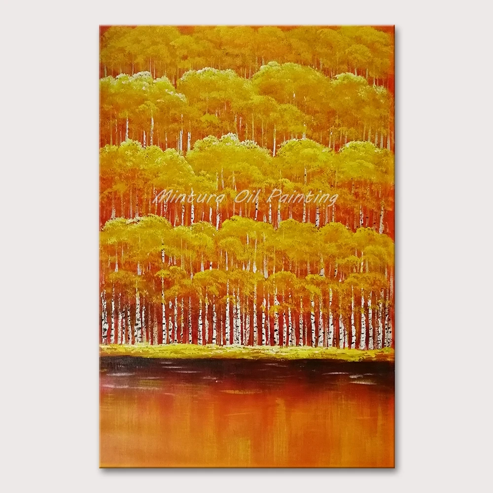 

Mintura Hand-Painted Oil Paintings on Canvas,Wall Picture for Living Room A Dense Forest of Birch Trees Home Decor Art No Framed