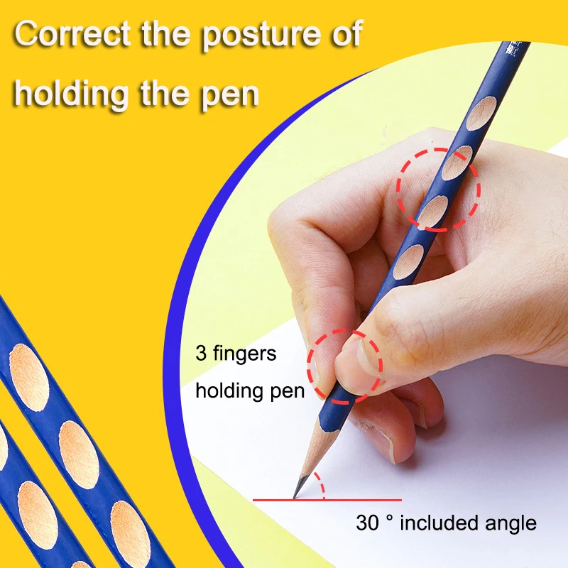 10Pcs Drawing Pencils Groove Triangle Wooden HB 2B Posture Correction School Office Stationery Professional Exam
