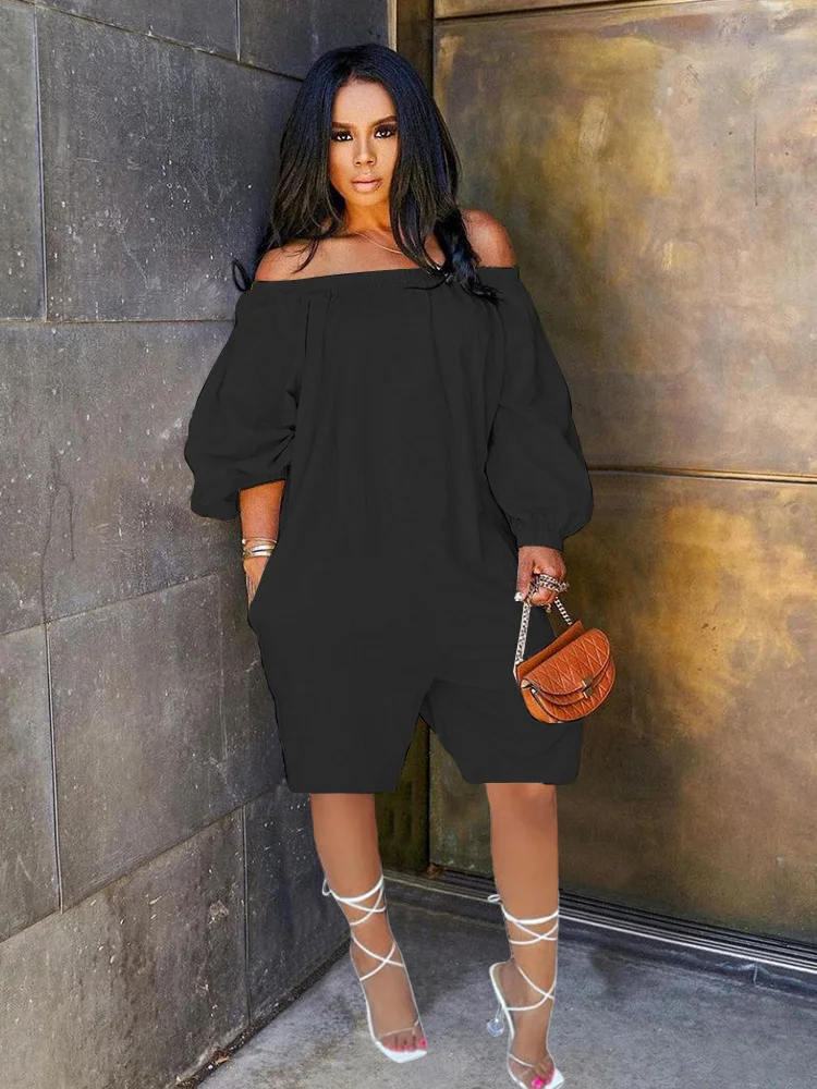 Wmstar Women Jumpsuit Summer Sexy Off Shoulder Casual Loose Long Sleeve Baggy Solid Color Lady Streetwear Vintage Shorts Romper