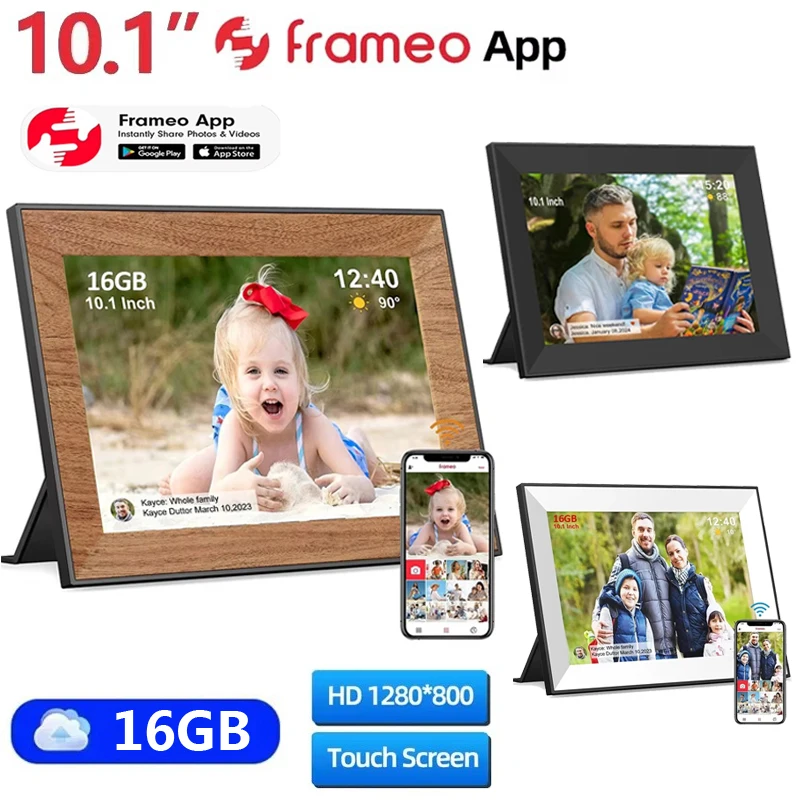 Frameo Digital Picture Frame 10.1 Inch 16GB Smart WiFi Digital Photo Frame with 1280x800 IPS HD Touch Screen Wall Mountable