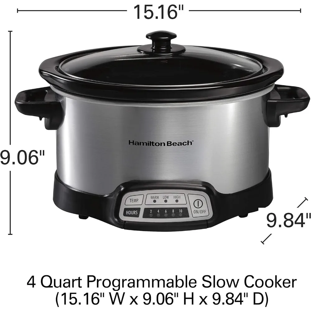 Programmable Slow Cooker with Flexible Easy Programming, 5 Cooking Times, Dishwasher-Safe Crock, Lid, 4 Quart, Silver 5