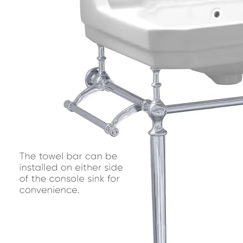Console Sink with Interchangeable Side Towel Bar Polished Chrome Leg Support Integrated Rectangular Bowl Widespread Faucet Hole 4