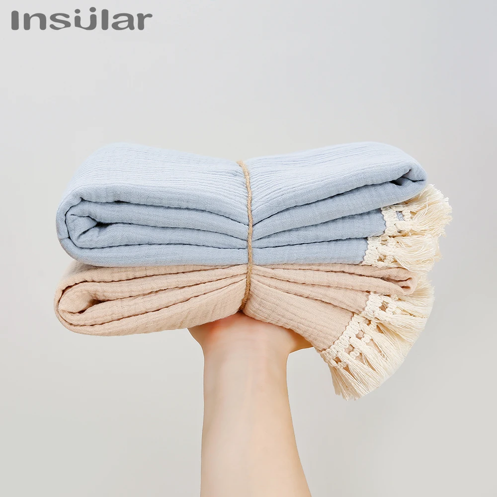 Insular Infant Tassel Gauze Blanket Children Gauze Wrapping Towel Newborn Bath Towel Baby Blanket Holding Quilt Baby Accessories 6