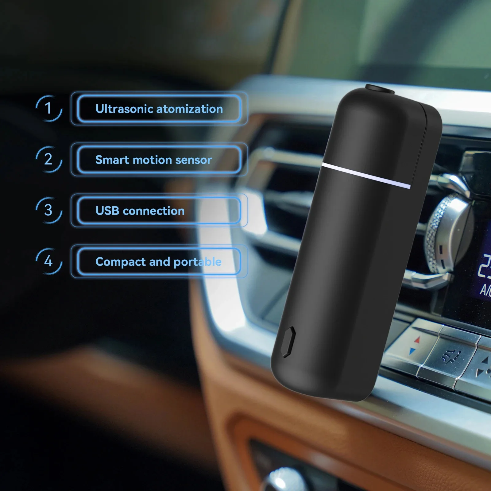 Car Air Freshener Perfume Vent Clip Electric Aroma Diffuser Cordless with 6 Scent Small Portable Gifts Essential Oil Diffuser 4