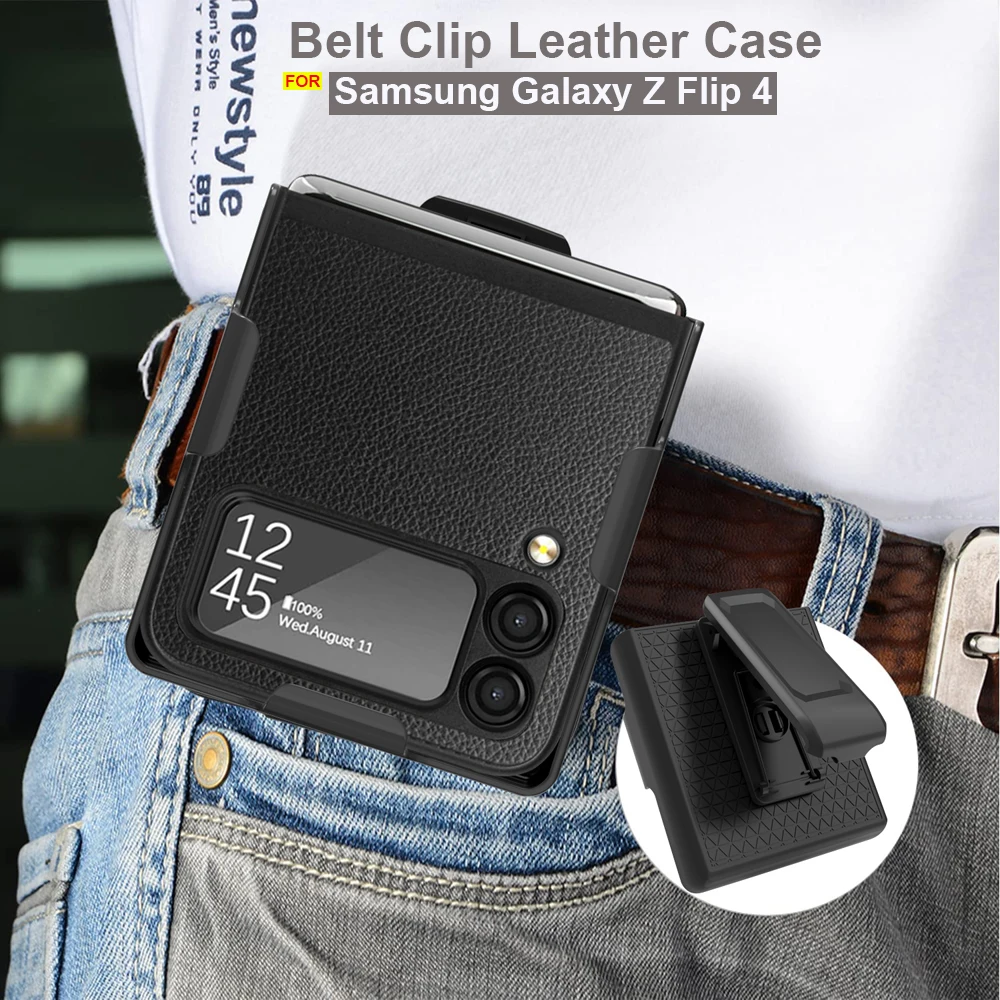 For Samsung Galaxy Z Flip 4 Cell Phone Pouch Holster Case With Belt Clip Leather Case For Samsung Z Flip 4 5g Shockproof Cover Aliexpress