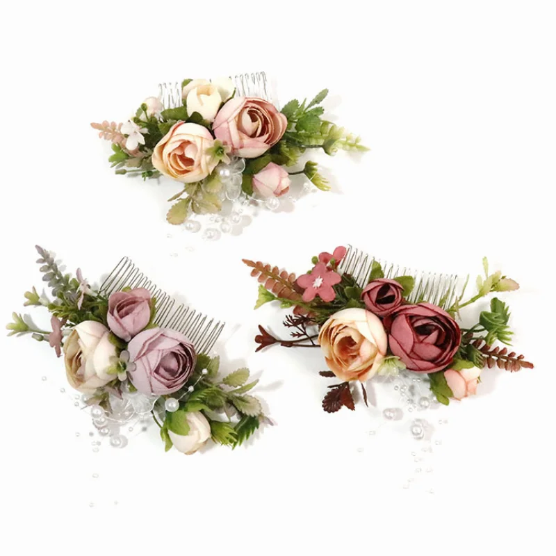 Colorful Artifical Flowers with Comb Headdress Accessories tocado novia Bridesmaid Wedding Decorations