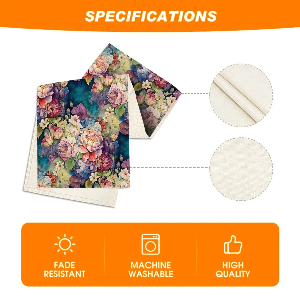 실내 실외 실내 장식에 적합한 수채화 식탁보, 식물 꽃 식탁보, 주방 테이블 장식, 1 pc