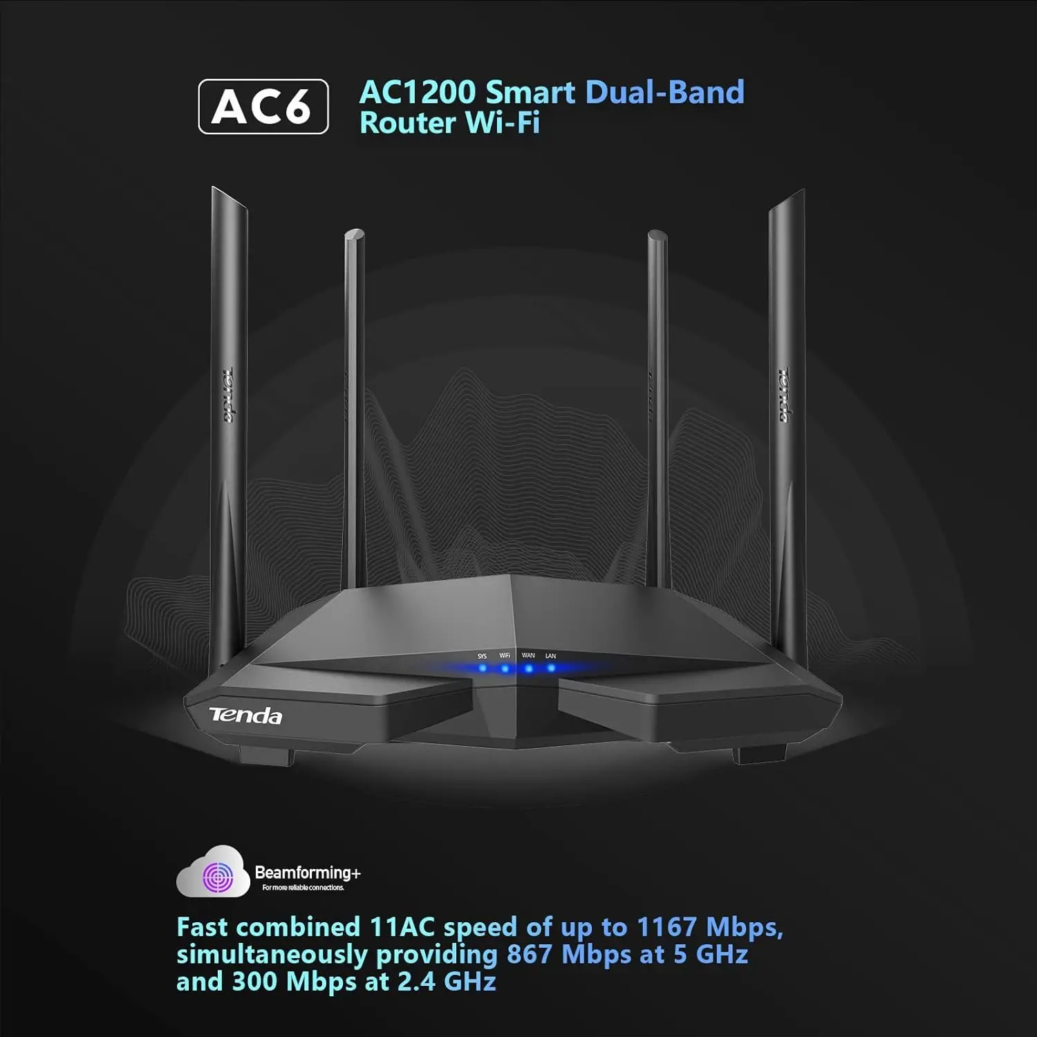 Roteador Wifi de Banda Dupla com Antenas Externas Repetidor Extensor de Alcance até 120 m² 24g 5ghz Tenda-ac1200