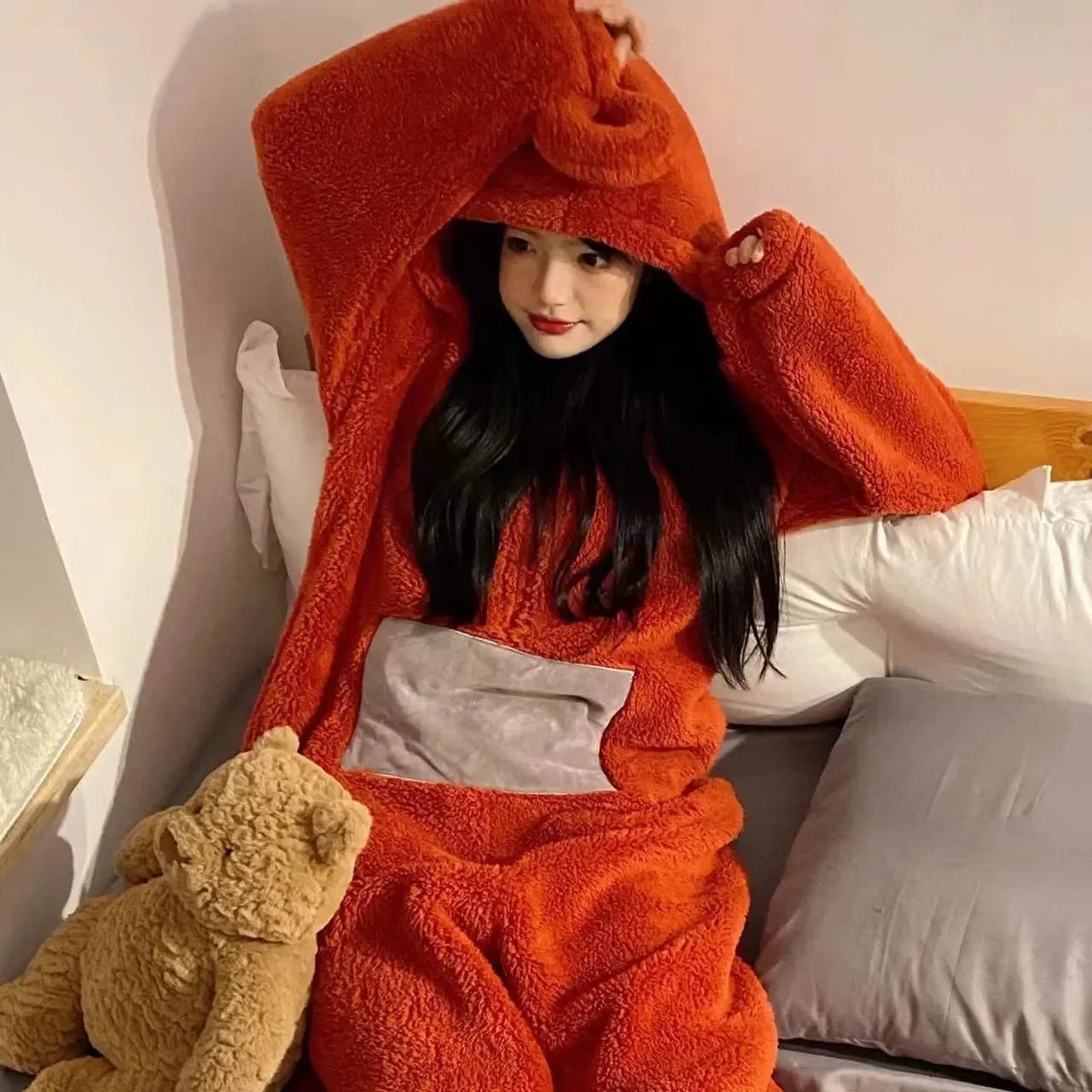 Antenna Baby Conjoined Couple Pajamas Coral Velvet Autumn And Winter Thick For Men and Women,Comfortable Cotton Velvet