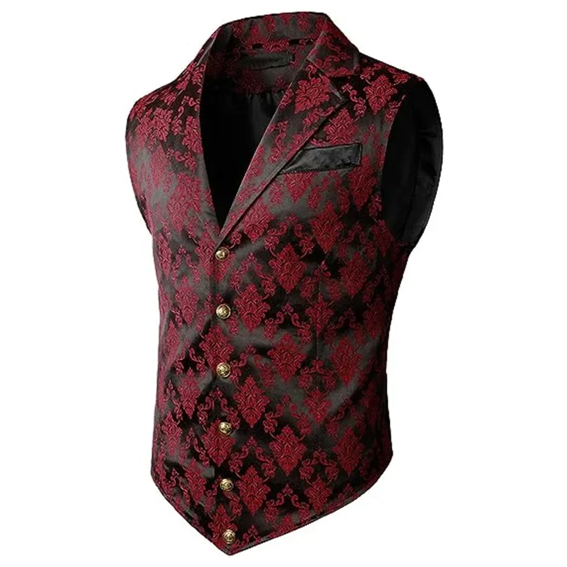AOWOFS Men's Paisley Fashion Long Vest Casual Button Gothic Steampunk