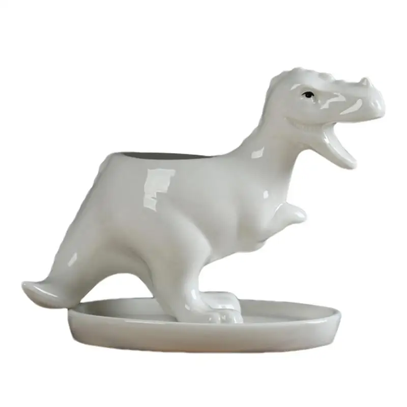 

Dinosaur Planter Adorable Ceramic Succulent Planter With Tray Flower Container Animal Plant Pot Tabletop Bonsai Cactus Flower