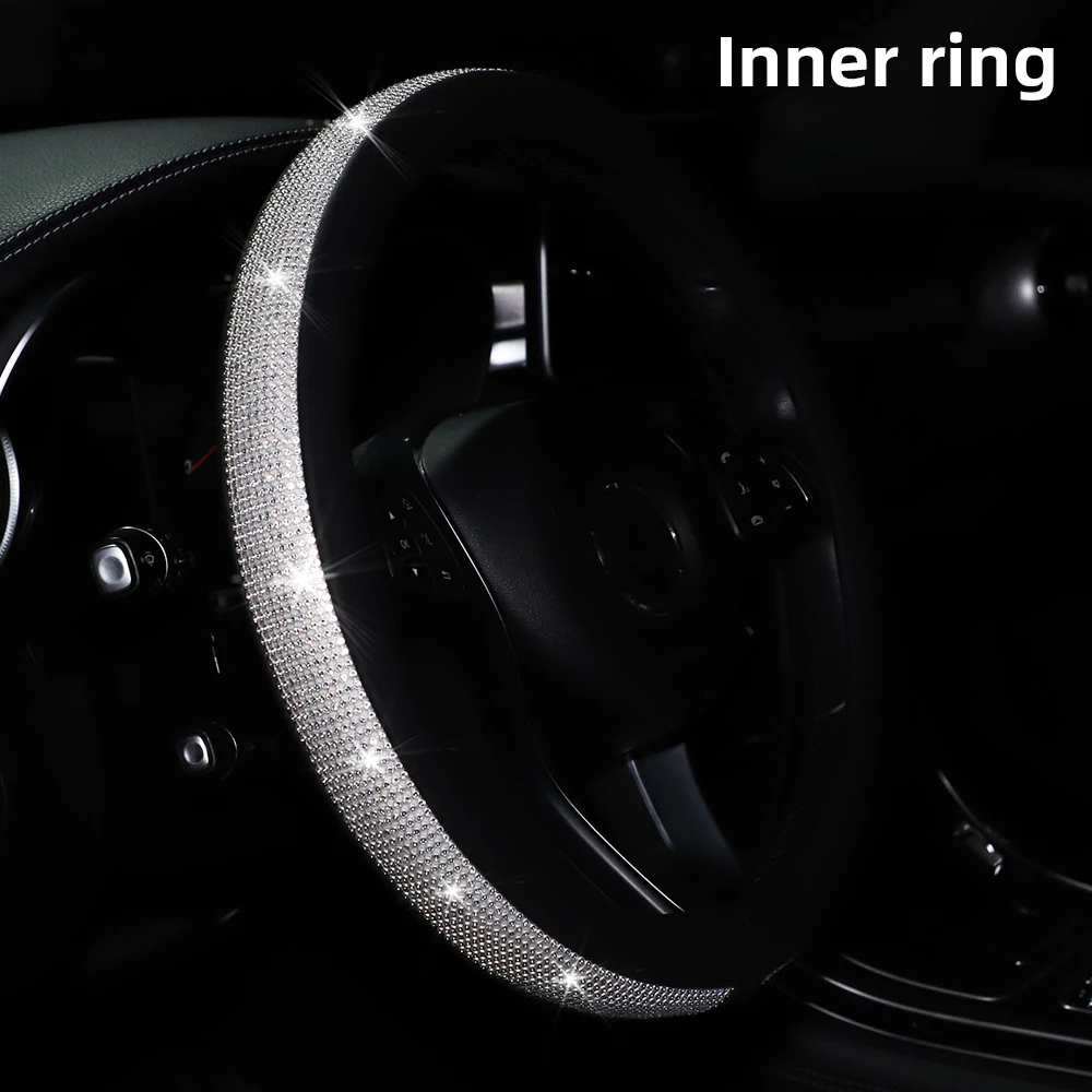 Steering Wheel Cover 1 diamond-encrusted flash BlingblingPU leather loop fits 14.5-15 "automotive supplies steering wheel cover