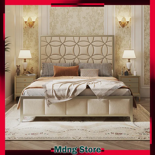 Cadre minimaliste lit fantaisie esthétique Queen Size Double lit de princesse dormir enfants Muebles Para El Hogar meubles de chambre 1
