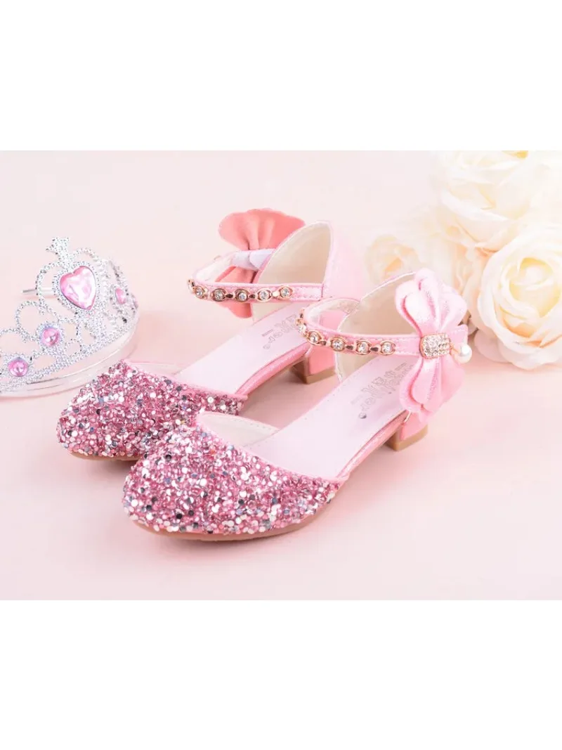 Summer New Children Princess Sandals Kids Girls Wedding Shoes High Heels Dress Shoes Party For Girls Leather Bowtie