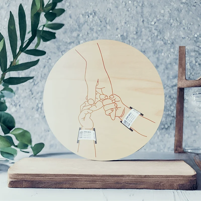 Baby Birth Bracelet Commemorative Keepsake Card Wooden Newborn Bracelet Display Plaque wooden milestone cards