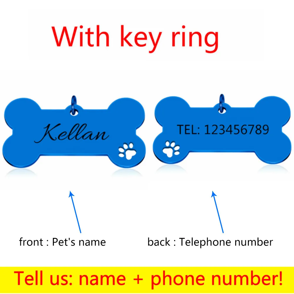 Personalized Collar Pet ID Tag Engraved Pet ID Name for Cat Puppy Dog Tag Pendant Keyring Bone Tag Pet Accessories Dropshipping 