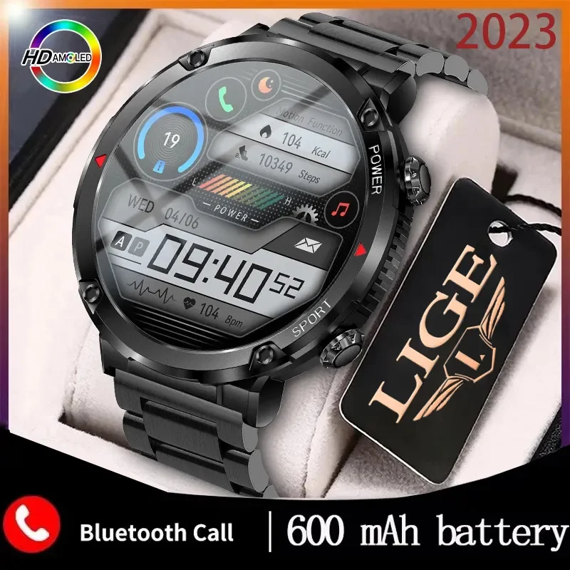 LIGE New 600mAh Battery Watch For Men Smart Watch In 2024 Bluetooth Call Smartwatch Fitness Sports Clock 1.6 Inch HD Screen