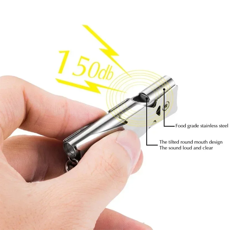 Survival Whistle Keychain High Decibel Emergency Stainless Steel Double Pipe Camping Hiking Whistle Multifunction Tools whistle keychain,survival whistle,metal whistle