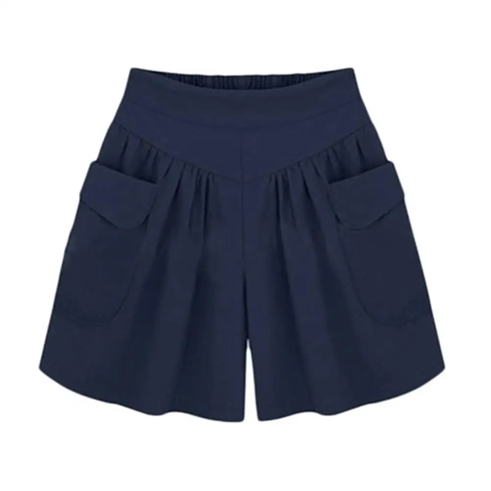 Wide Leg Sports Pants Summer Women Solid Color Elastic Waist Casual Loose Shorts with Pocket Female Shorts Women's 2