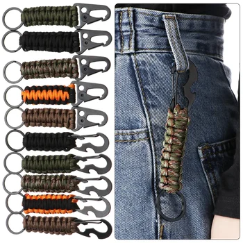 Camping Keychain Ring Outdoor Carabiner Military Paracord Cord Rope Hiking Survival Kit Emergency Knot Bottle Opener Tools