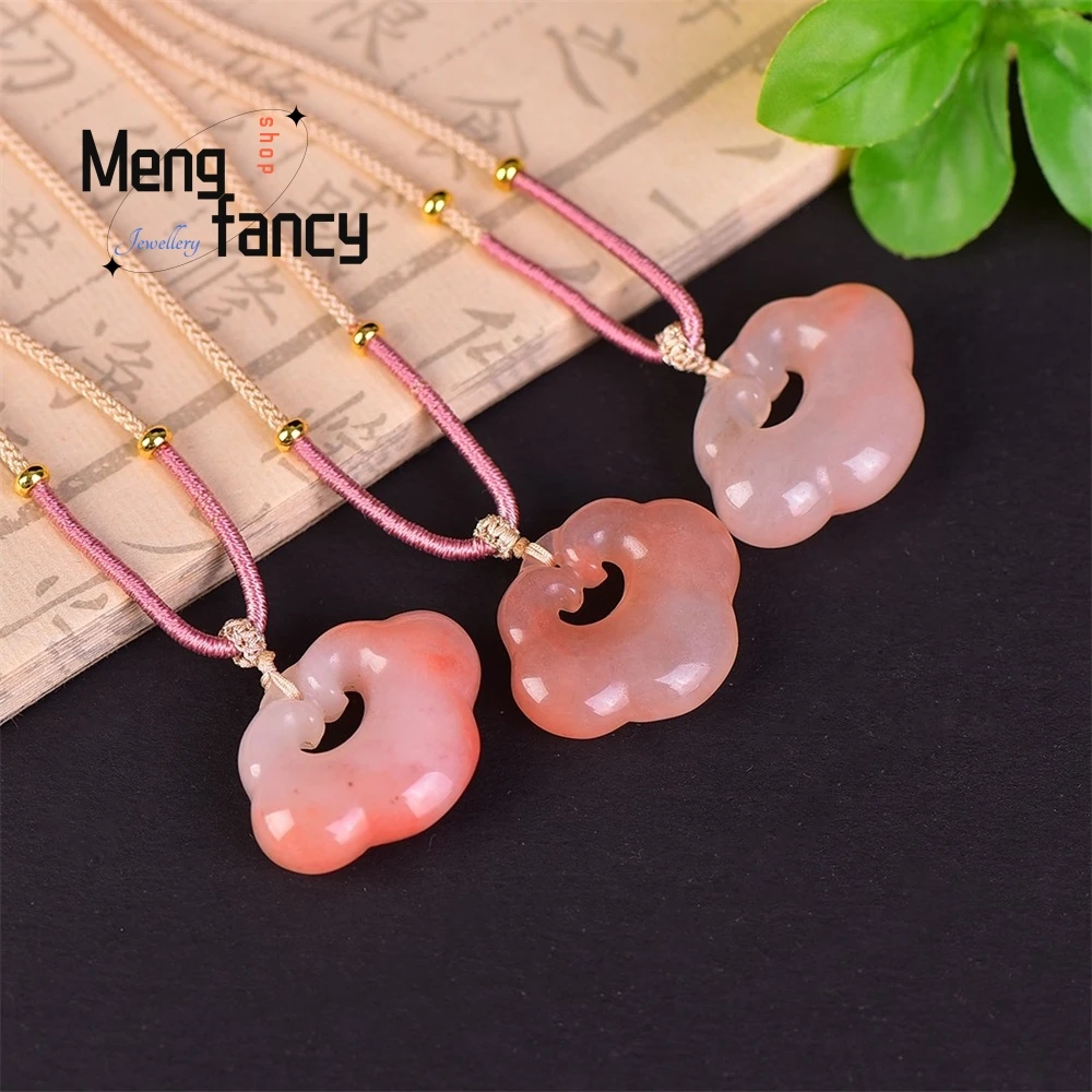 Exquisite High-grade Natural Gold Wire Jade Peach Blossom Wine Ruyi Lock High-Grade Pendant Necklace Luxury Necklace