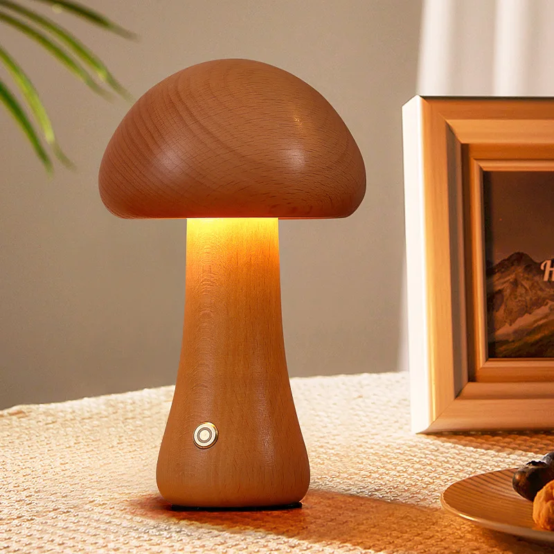 Lampe led veilleuse tactile en forme de champignon en bois