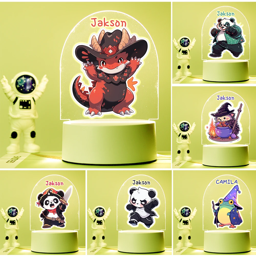 

Personalized Baby Birth Night Light Custom Name Animal Panda Frog with USB Color Changeable Base Lamp For Bedroom Table Decor