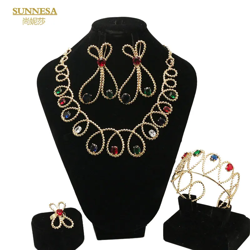 

African Jewelry Sets For Women Earrings Bracelets Necklace Bijoux Ensembles 18K Dubai Gold Plated Jewellery Italian Rings