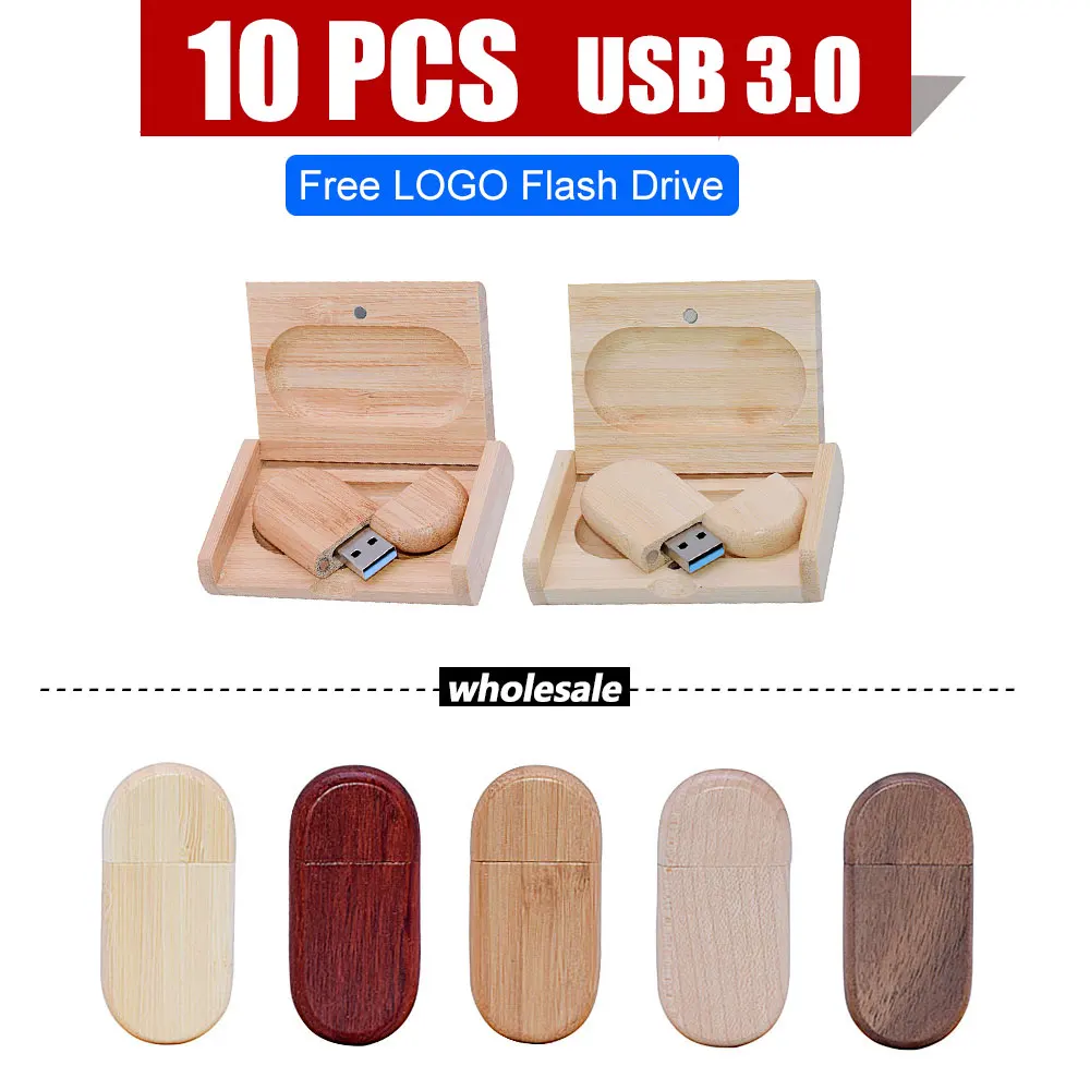 

10pcs Free LOGO Wooden + Box USB 3.0 Pen drive 4GB 16GB 32GB 64GB Flash Drive Memory stick wedding Photography Gift U Disk