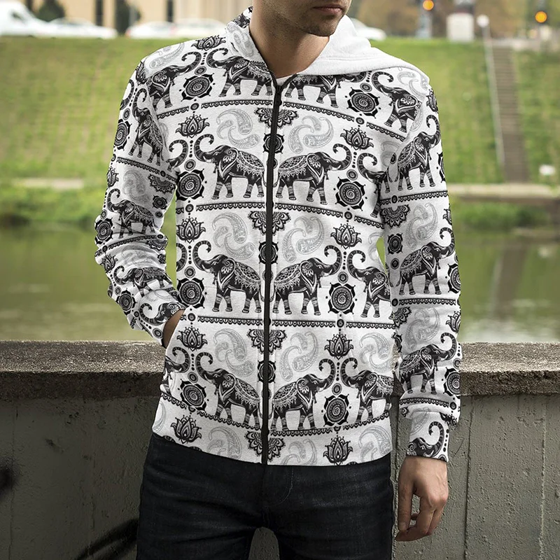 

Elephant Totem Zip Up Hoodies Men Women Animal Print Sweatshirts Zip Hoodie Cartoon Casual Fashion Harajuku Clothes