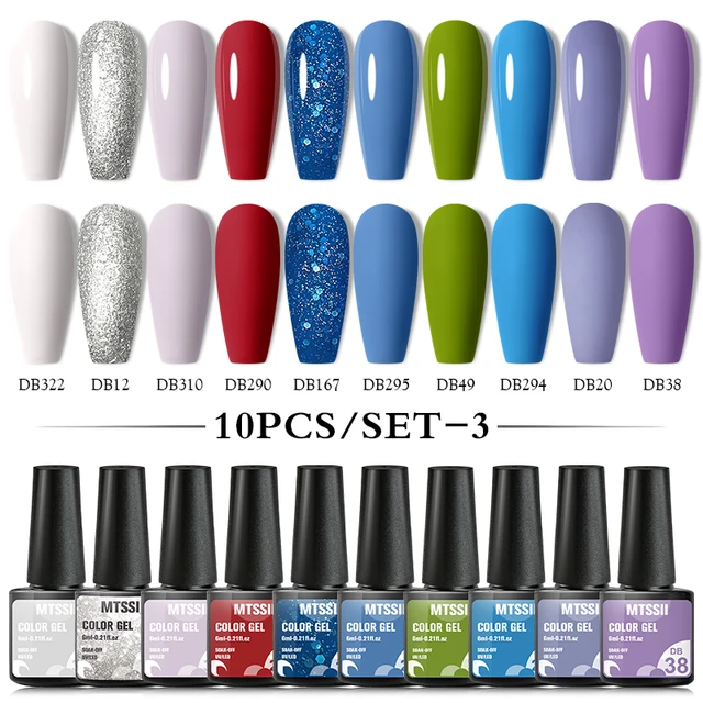 Mtssii 10Pcs/set Color Gel Nail Polish Set 100 Colors Semi Permanent UV Led Gel Varnish Soak Off Nail Lacquers Base Top Coat ZH18422 10PCS