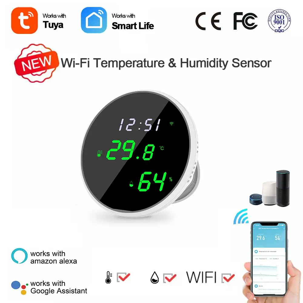 Aubess Tuya Wifi Smart Temperature And Humidity Sensor With Lcd Display