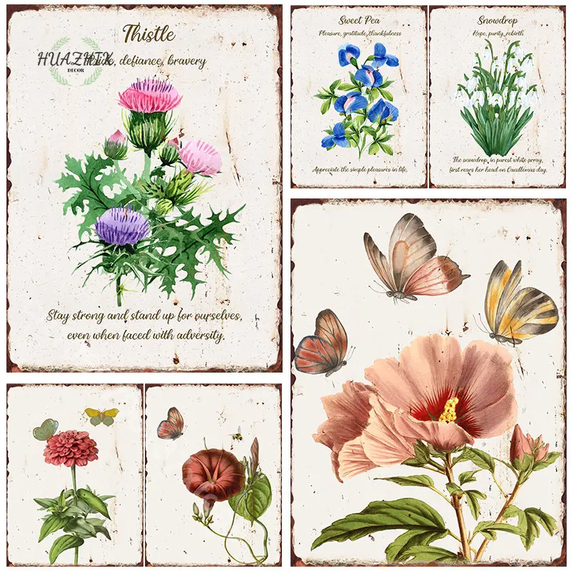 

Vintage Flowers Metal Tin Signs Retro Iron Sheet Painting Wall Decor for Living Room Home Decoration Sign Bar Decorative Plates