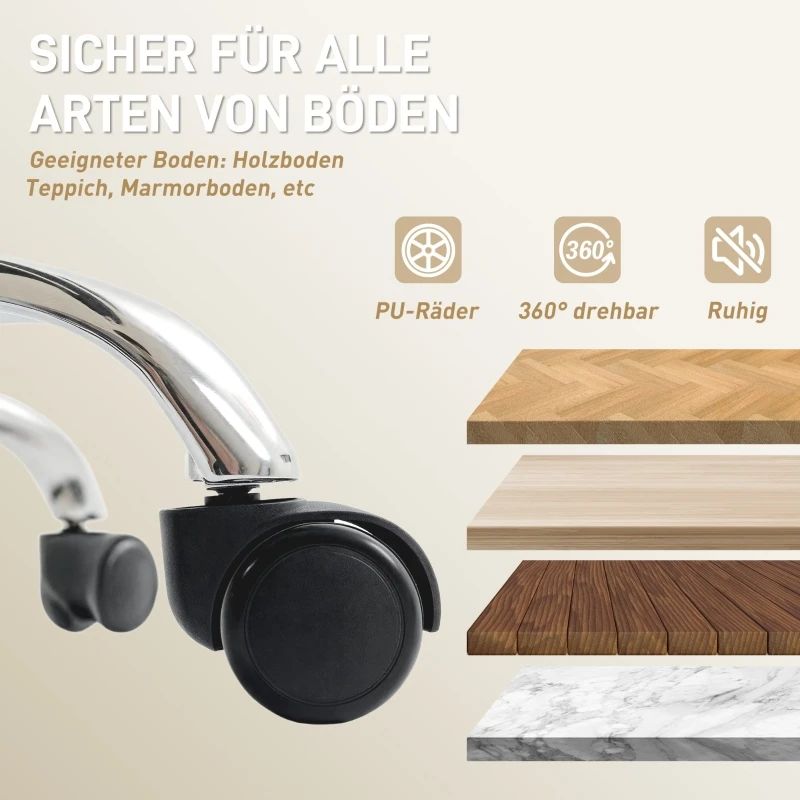 Ergonomischer Bürostuhl mit Fußstütze, Kunstleder, rollbar, drehbar, Metall, beige und schwarz. – Detail 7