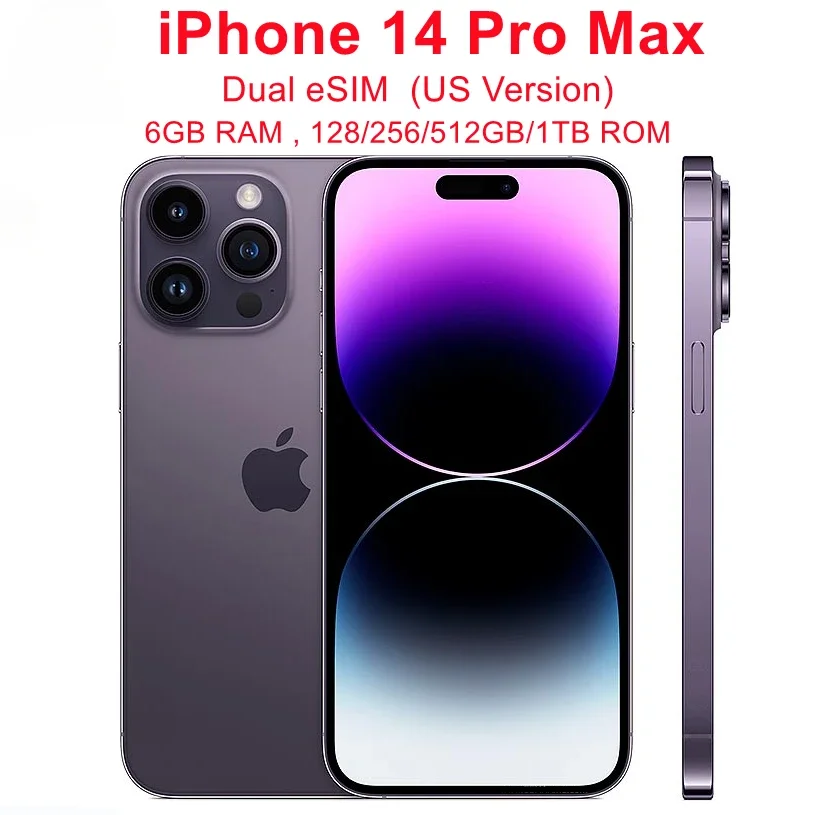 Apple iPhone 14 Pro Max Dual eSIM Original Phone 128/256/512GB ROM 6GB RAM 6.7" Genuine Retina OLED Face ID NFC A16 98% New