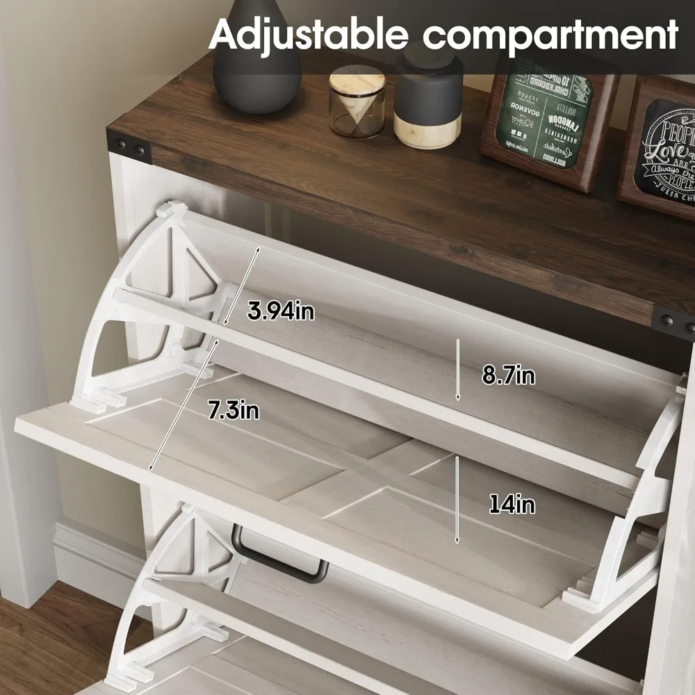 Farmhouse Slim Shoe Cabinet with 2 Flip Drawers,Narrow Rack Cabinet for Entrance Hidden Shoes, Shoe Cabinets 5