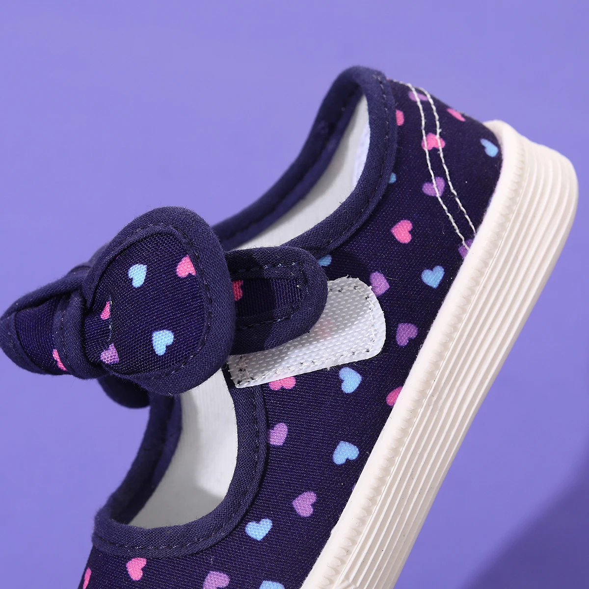 Girls' Canvas Shoes, Casual Sneakers with Cute Bow and Velcro Print, Wide Design Suitable for Indoor and Outdoor Wear in All Seasons - 4