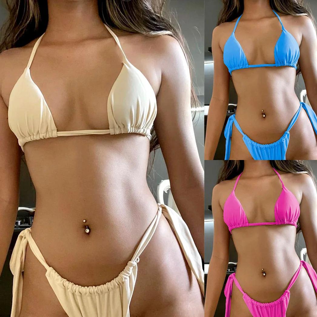 

2023 New Sexy Three-point Split Bikini Women's Solid Color European and American Swimwear