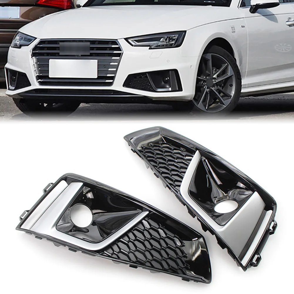 

1 Pair Car Front Bumper Grill Fog Light Lamp Cover Grille Left + Right For Audi A4 B9 S-LINE S4 2018 2019 2020 ABS Plastic