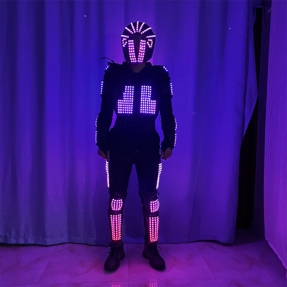 쿨 RGB 풀 컬러 LED 로봇 슈트, 빛나는 헬멧 코스튬, 데이비드 조명, Kryoman led stilts, 레이저맨 무대 쇼 재킷