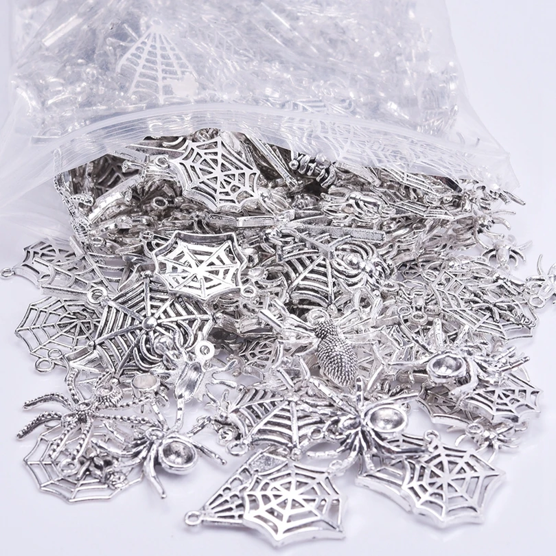 

Random Mix 10/20/30Pcs Animal Spider Pattern Spider Web Silver Color Pendant Charms For Women/Men Jewelry Making Craft Materials
