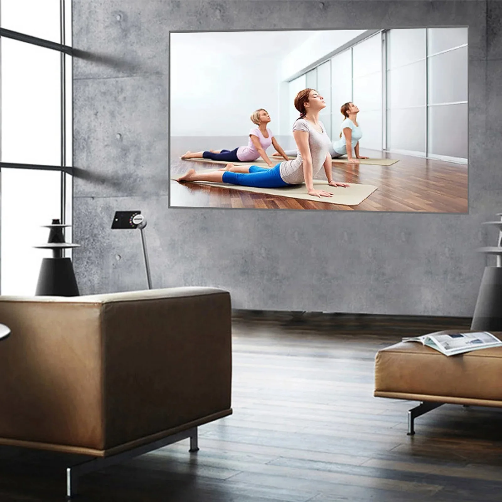 Projector Screen 133 Inch 118" * 63" Portable High Bright Reflective Fabric Anti Light 4K for Home Outdoor Office