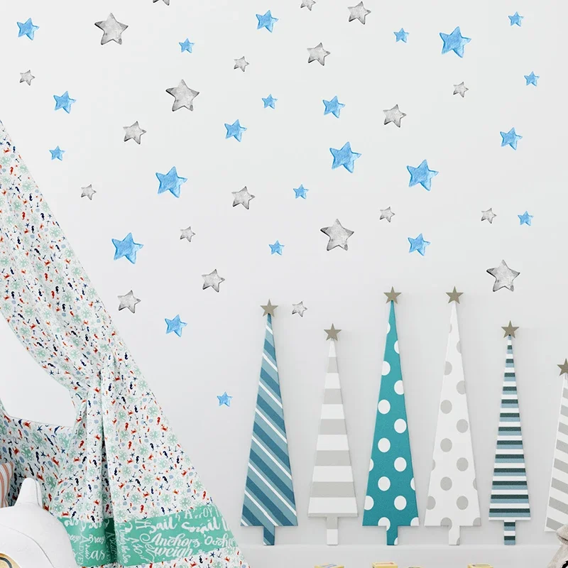 BRUP Watercolor 56 Dots Blue Grey Stars DIY Wall Stickers Kids Room Baby Room Bedroom Nursery Wall Decals Home Decoration