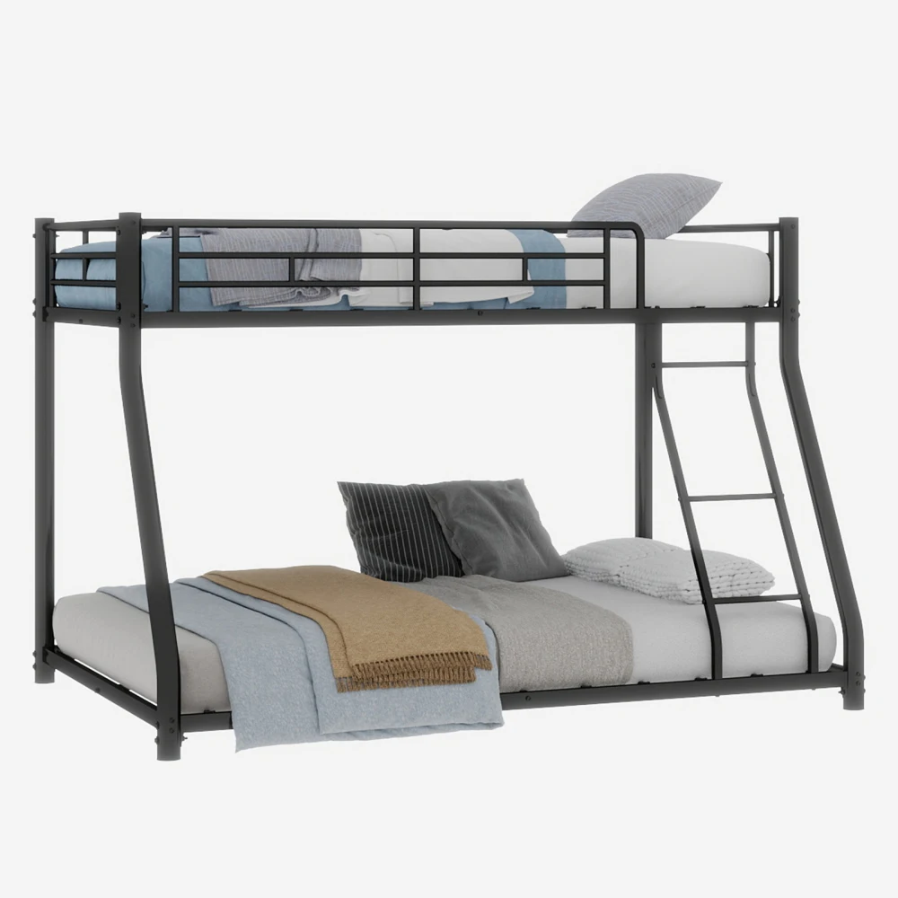 90 x 190 cm großes Etagenbett aus Metall, Bettrahmen, Twin-Over-Etagenbett mit Leiter und Ganzkörperbalkon für junge Erwachsene, geräuschfrei – Detail 2