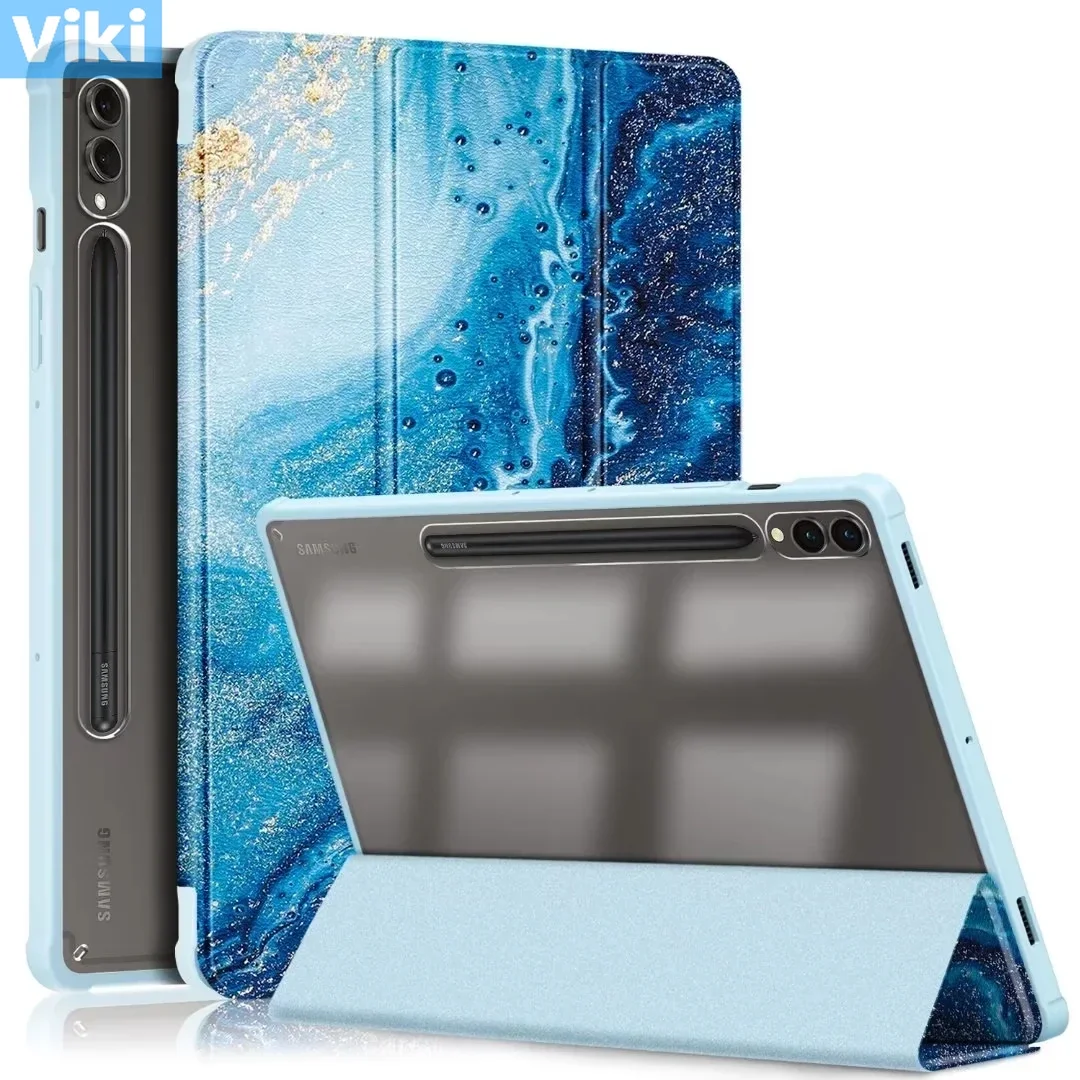 

For Samsung Tab S9 Case 11 inch Tri-Fold Leather Acrylic Hard Back Smart Cover For Galaxy Tab S9 Plus 12.4" Case with Pen Holder