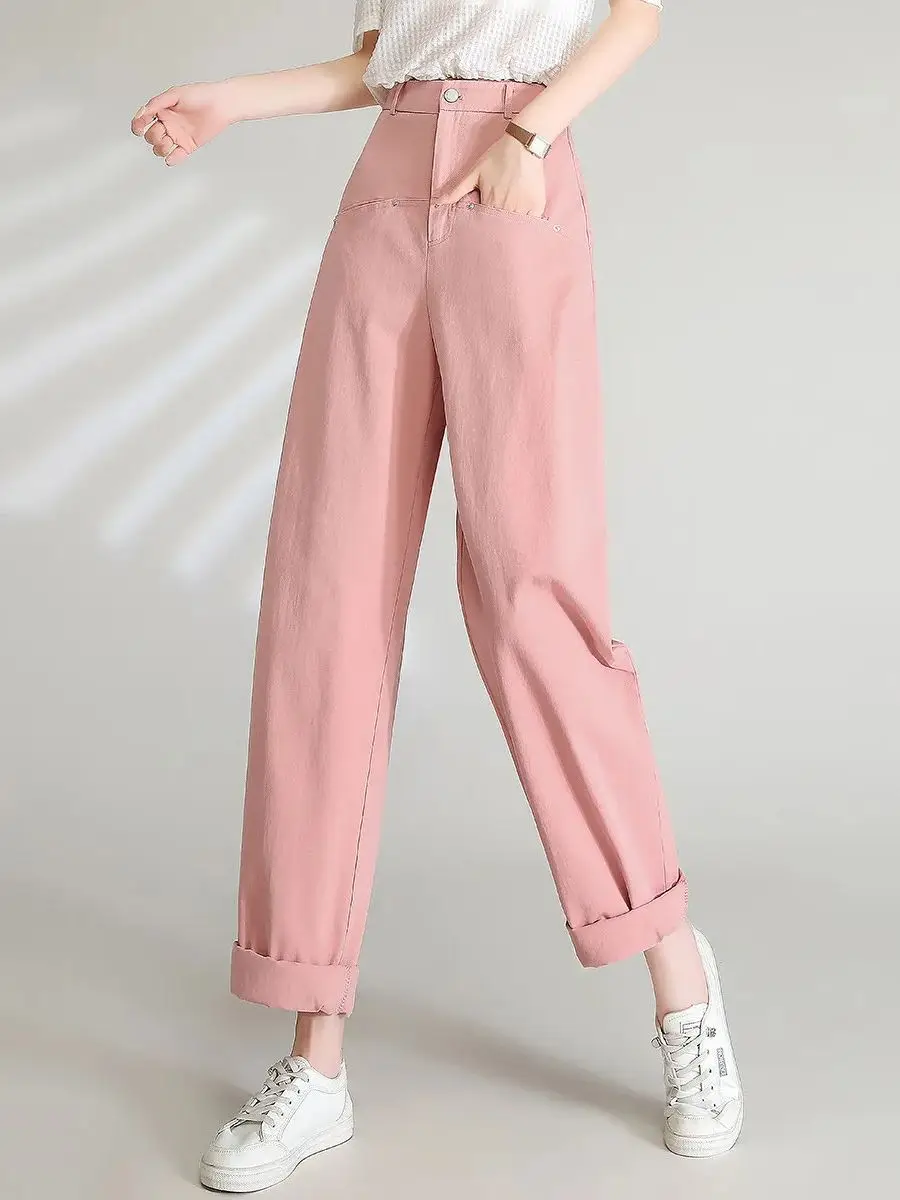 LOUIS YAO Women Pants 2024 Spring 100% Cotton Straight Loose Wide Leg Pants Fashionable Casual High Waist  Women's Long Trousers