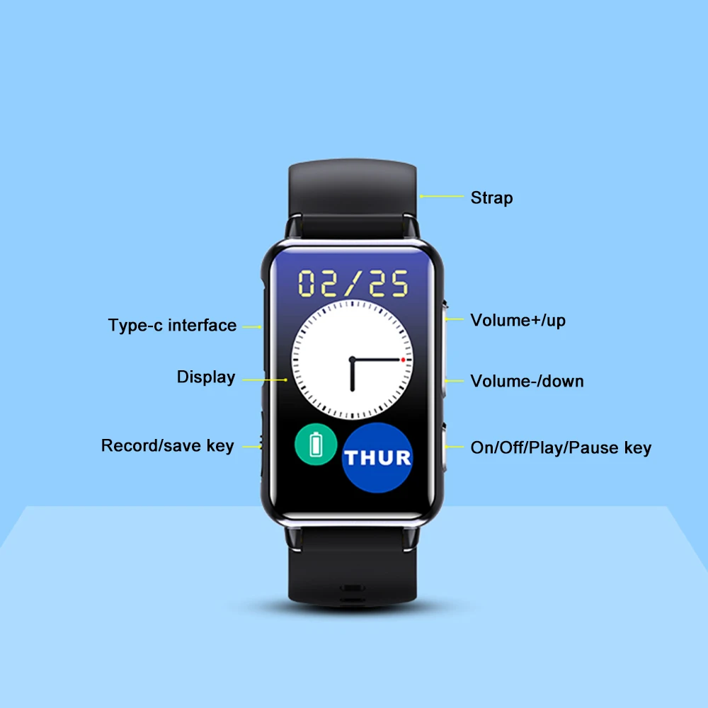S8 Digital Voice Recorder 4/8/16/32G Wrist Watch Smart HD Noise Cancelling Recording Support MP3 Player E-Book Video Image View